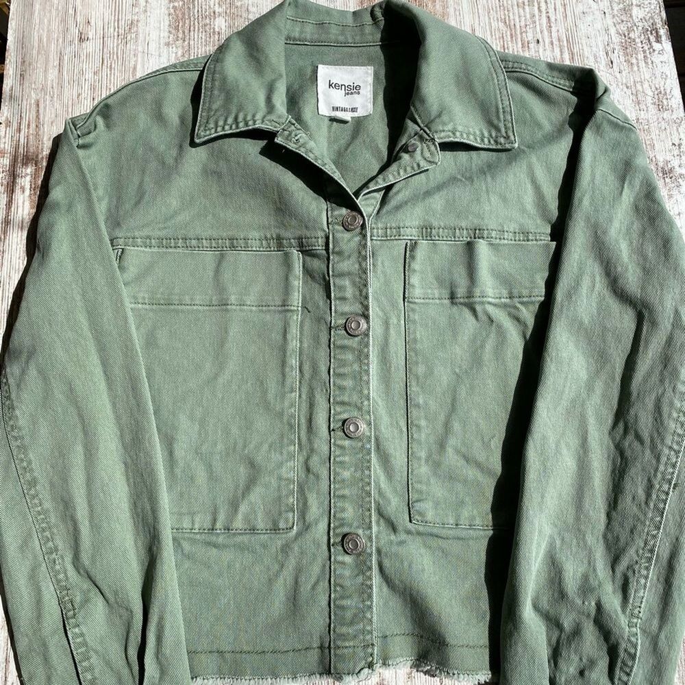 KENZIE JEANS Vintage Luxe Green Cropped Utility Jacket ~ EUC Size M Medium